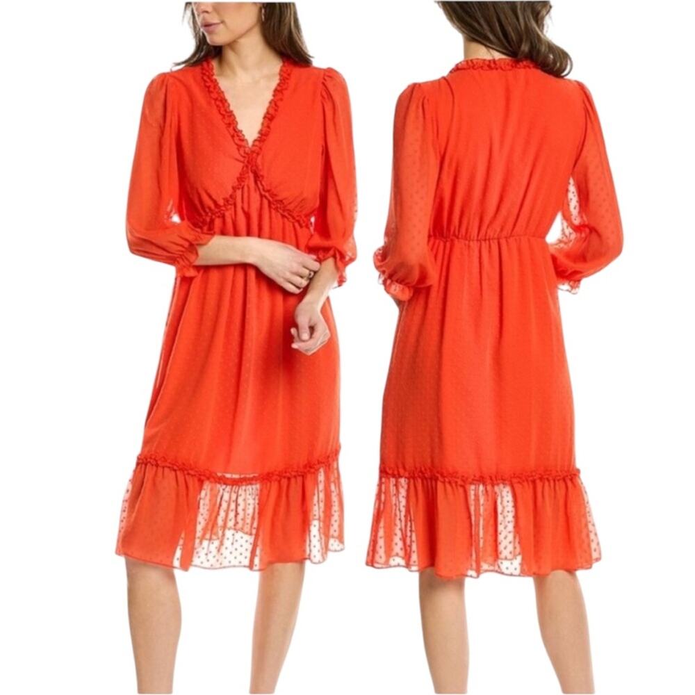 *NWOT NANETTE LEPORE Madeline Clip Jacquard Long Sleeve Dress in Tangerine Sz 6